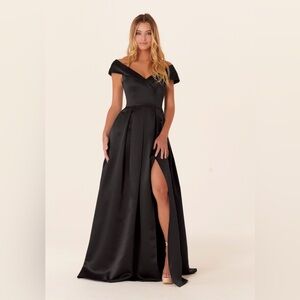 Morilee Bridesmaids 21838 Satin Off Shoulder V-neck Dress